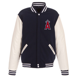 Los Angeles Angels - JH Design Reversible Fleece Jacket with Faux Leather Sleeves - Navy/White Los Angeles Angels - JH Design Reversible Fleece Jacket with Faux Leather Sleeves - Navy/White