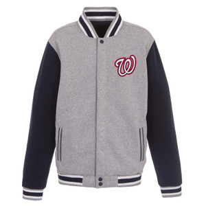 Washington Nationals JH Design Two-Tone Reversible Fleece Jacket - Gray/Navy Washington Nationals JH Design Two-Tone Reversible Fleece Jacket - Gray/Navy