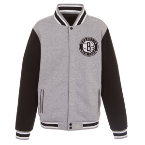 Brooklyn Nets JH Design Two-Tone Reversible Fleece Jacket - Gray/Black Brooklyn Nets JH Design Two-Tone Reversible Fleece Jacket - Gray/Black