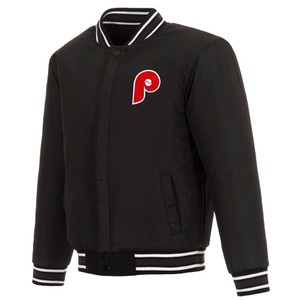 Philadelphia Phillies Wool Jacket Front Vintage Logos  Black  JH Design