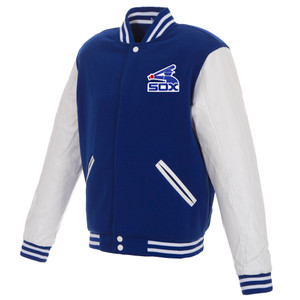 Chicago White Sox  Vintage Logos JH Design Reversible Fleece Jacket with Faux Leather Sleeves  Royal/White