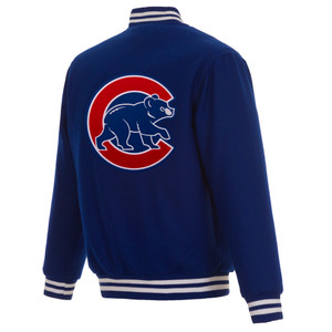 MLB Chicago Cubs Reversible Embroidered   Wool Jacket  Royal  - JH Design