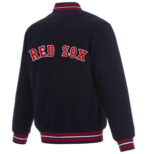 Boston Red Sox JH Design Reversible Wool Jacket Embroidered Logos Navy Boston Red Sox JH Design Reversible Wool Jacket Embroidered Logos Navy