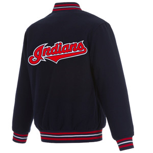 Cleveland Indians Reversible Wool Jacket Embroidered Logos JH Design - Navy Cleveland Indians Reversible Wool Jacket Embroidered Logos JH Design - Navy