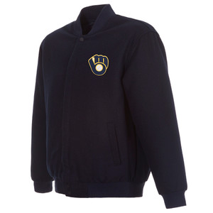 Milwaukee Brewers Reversible Wool Jacket Embroidered Logos JH Design - Navy Milwaukee Brewers Reversible Wool Jacket Embroidered Logos JH Design - Navy