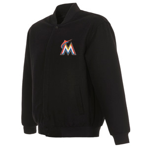 Miami Marlins Reversible Wool Jacket JH Design Embroidered Logos - Black Miami Marlins Reversible Wool Jacket JH Design Embroidered Logos - Black