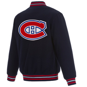 Montreal Canadiens Reversible Wool Jacket Embroidered Logos JH Design - Navy-Red Montreal Canadiens Reversible Wool Jacket Embroidered Logos JH Design - Navy-Red
