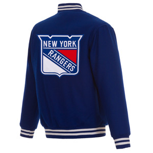 New York Rangers Reversible Wool Jacket  Embroidered Logos - JH Design-Royal Blue