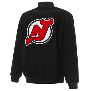 New Jersey Devils Reversible Wool Jacket Embroidered Logos- JH Design Black New Jersey Devils Reversible Wool Jacket Embroidered Logos- JH Design Black