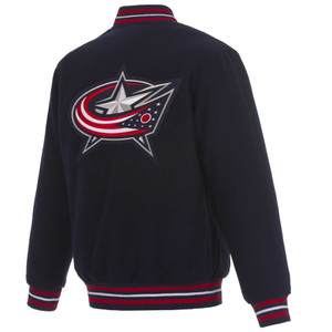 Columbus Blue Jackets Reversible Wool Jacket Embroidered Logos- JH Design- Navy