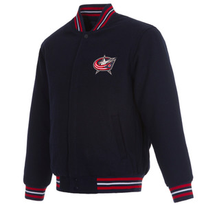 Columbus Blue Jackets Reversible Wool Jacket Embroidered Logos JH Design- Navy Columbus Blue Jackets Reversible Wool Jacket Embroidered Logos JH Design- Navy