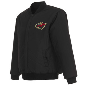 Minnesota Wild Reversible Wool Jacket - Embroidered Logos JH Design Black Minnesota Wild Reversible Wool Jacket - Embroidered Logos JH Design Black