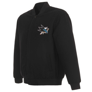 San Jose Sharks Reversible Wool Jacket - Embroidered Logos JH Design-Black