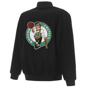 Boston Celtics Reversible Wool Jacket - Embroidered Logos JH Design - Black