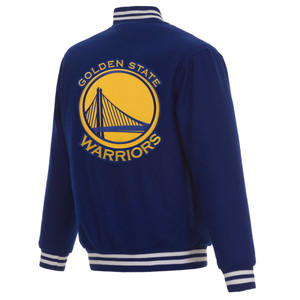 Golden State Warriors Reversible Wool Jacket Embroidered Logos JH Design - Royal Golden State Warriors Reversible Wool Jacket Embroidered Logos JH Design - Royal