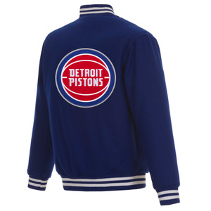 Detroit Pistons Reversible Wool Jacket - Embroidered Logos JH Design-Royal Detroit Pistons Reversible Wool Jacket - Embroidered Logos JH Design-Royal