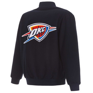 Oklahoma City Thunder Reversible Wool Jacket - Embroidered Logos JH Design Black Oklahoma City Thunder Reversible Wool Jacket - Embroidered Logos JH Design Black