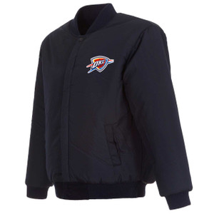 Oklahoma City Thunder Reversible Wool Jacket Embroidered Logos JH Design Black Oklahoma City Thunder Reversible Wool Jacket Embroidered Logos JH Design Black