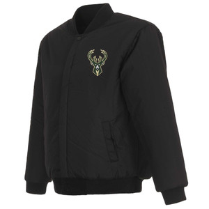 Milwaukee Bucks Reversible Wool Jacket - Embroidered Logos JH Design Black Milwaukee Bucks Reversible Wool Jacket - Embroidered Logos JH Design Black