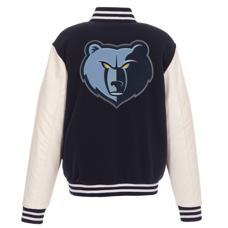 Memphis Grizzlies Reversible Fleece Jacket with Faux Leather Sleeves - Black/White by JH Design Memphis Grizzlies Reversible Fleece Jacket with Faux Leather Sleeves - Black/White by JH Design
