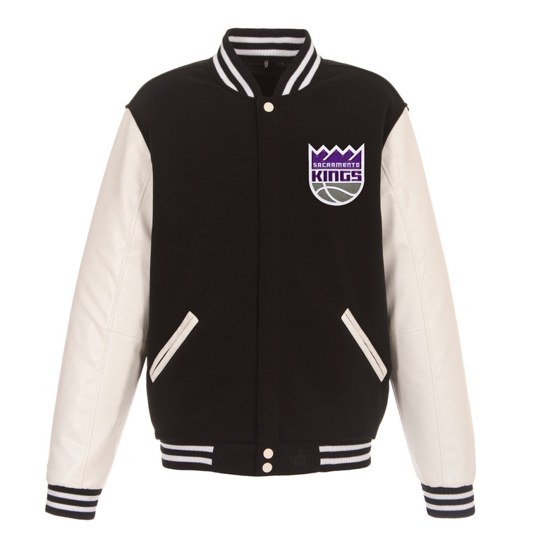 Sacramento Kings Reversible Fleece Jacket with Faux Leather Sleeves – Black/White by JH Design