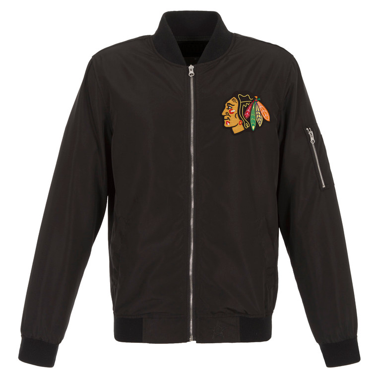 Chicago Blackhawks  JH Design Lightweight Nylon Bomber Jacket – Black