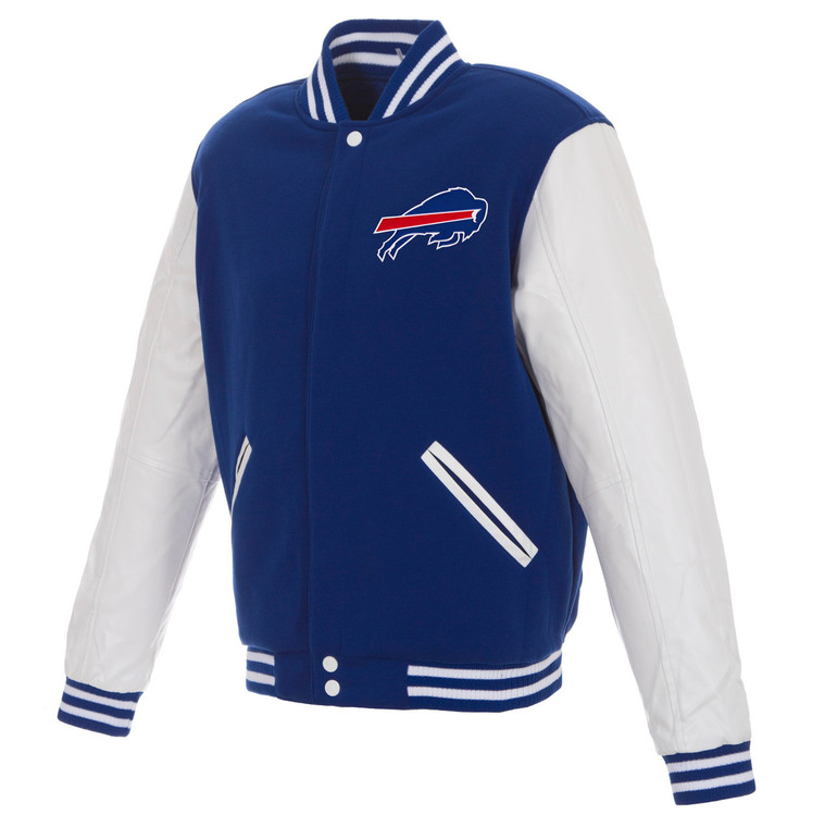 Buffalo Bills JH Design Reversible Fleece Jacket with Faux Leather Sleeves - Royal/White