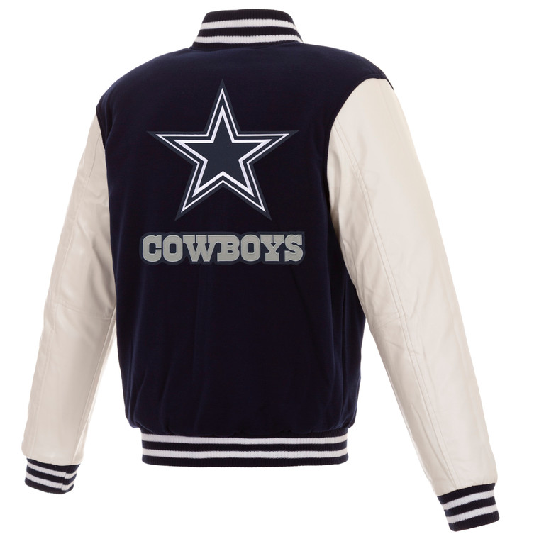 Dallas Cowboys - JH Design Reversible Fleece Jacket with Faux Leather Sleeves - Navy/White