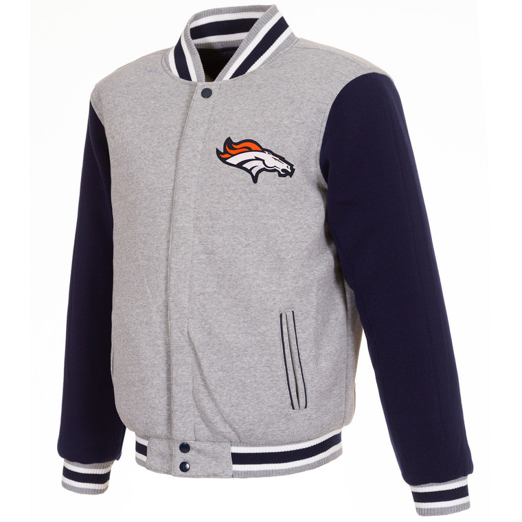 Denver Broncos Two Tone Reversible Fleece Jacket - Gray/Navy