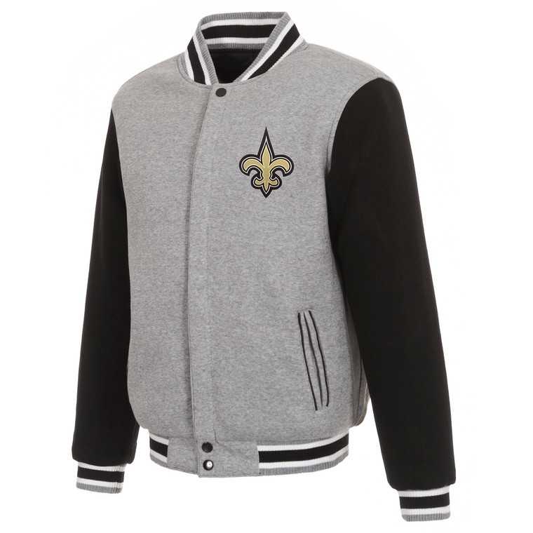 New Orleans Saints Two Tone Reversible Fleece Jacket - Gray/Black
