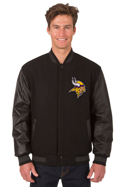NFL Minnesota Vikings  JH Design  Wool & Leather Reversible Jacket Embroidered Logos - Black