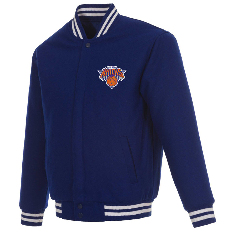 New York Knicks Reversible Wool Jacket Embroidered Logos JH Design Royal Blue
