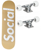Social Block Logo Skateboard Complete Tan White 8.25