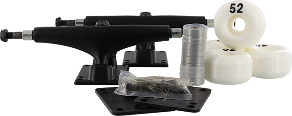 ESSENTIALS COMP PK BLACK w/white 52mm Trucks Set