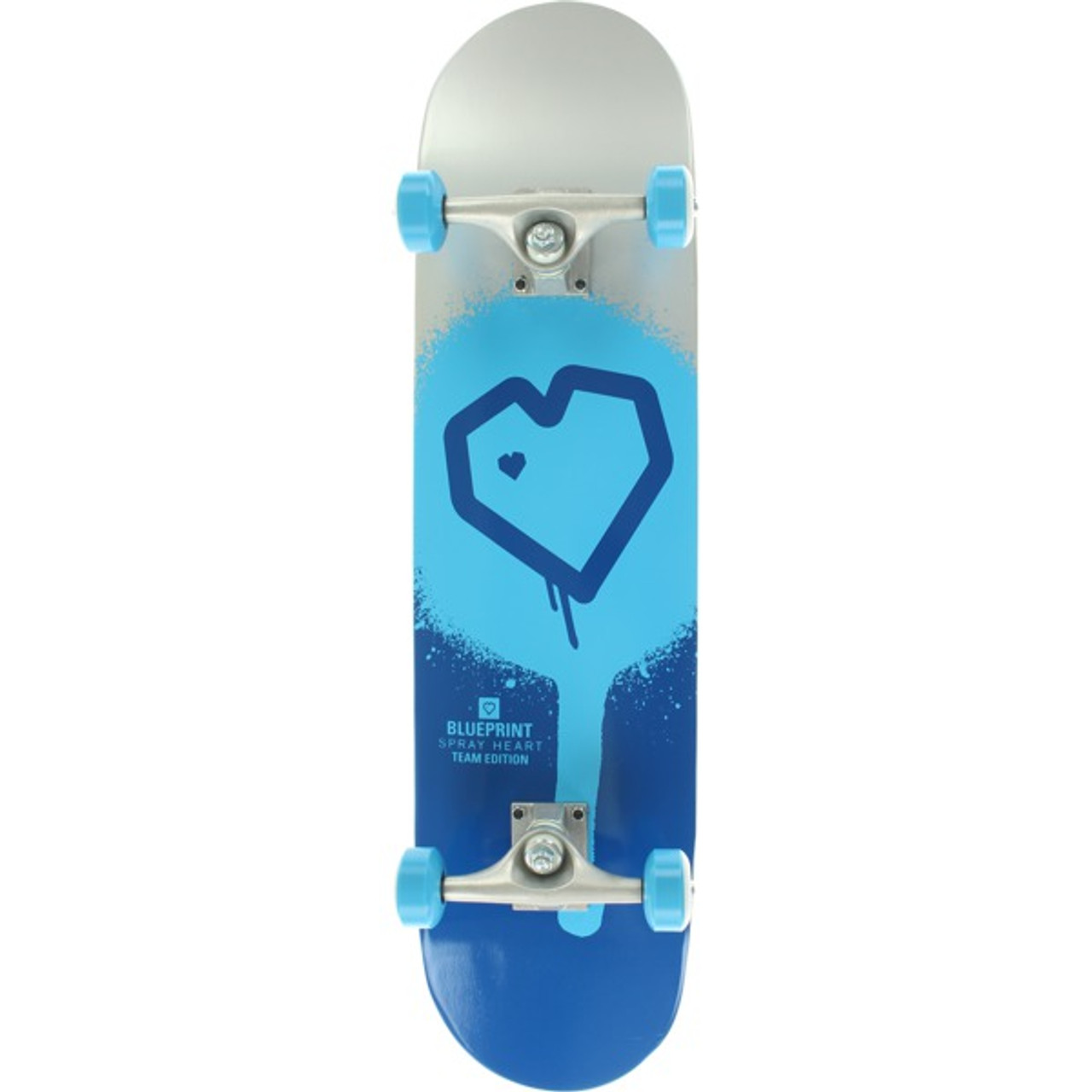 BLUEPRINT SPRAY HEART SKATEBOARD COMPLETE 7.75 SILVER/BLUE