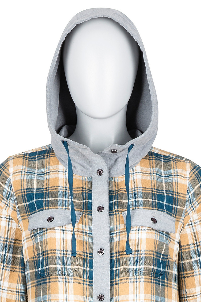 Marmot Reagan Flannel Shirt Womens Chamios Yelow Blue Grey