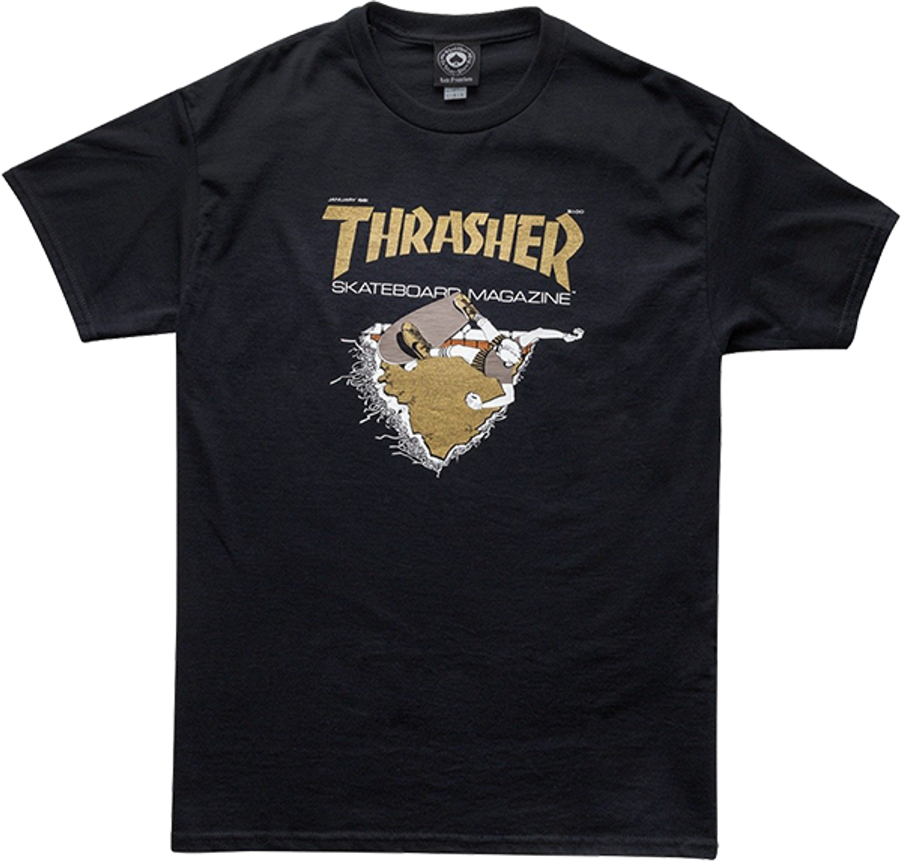THRASHER FIRST COVER SS TSHIRT LARGE  BLACK/GOLD