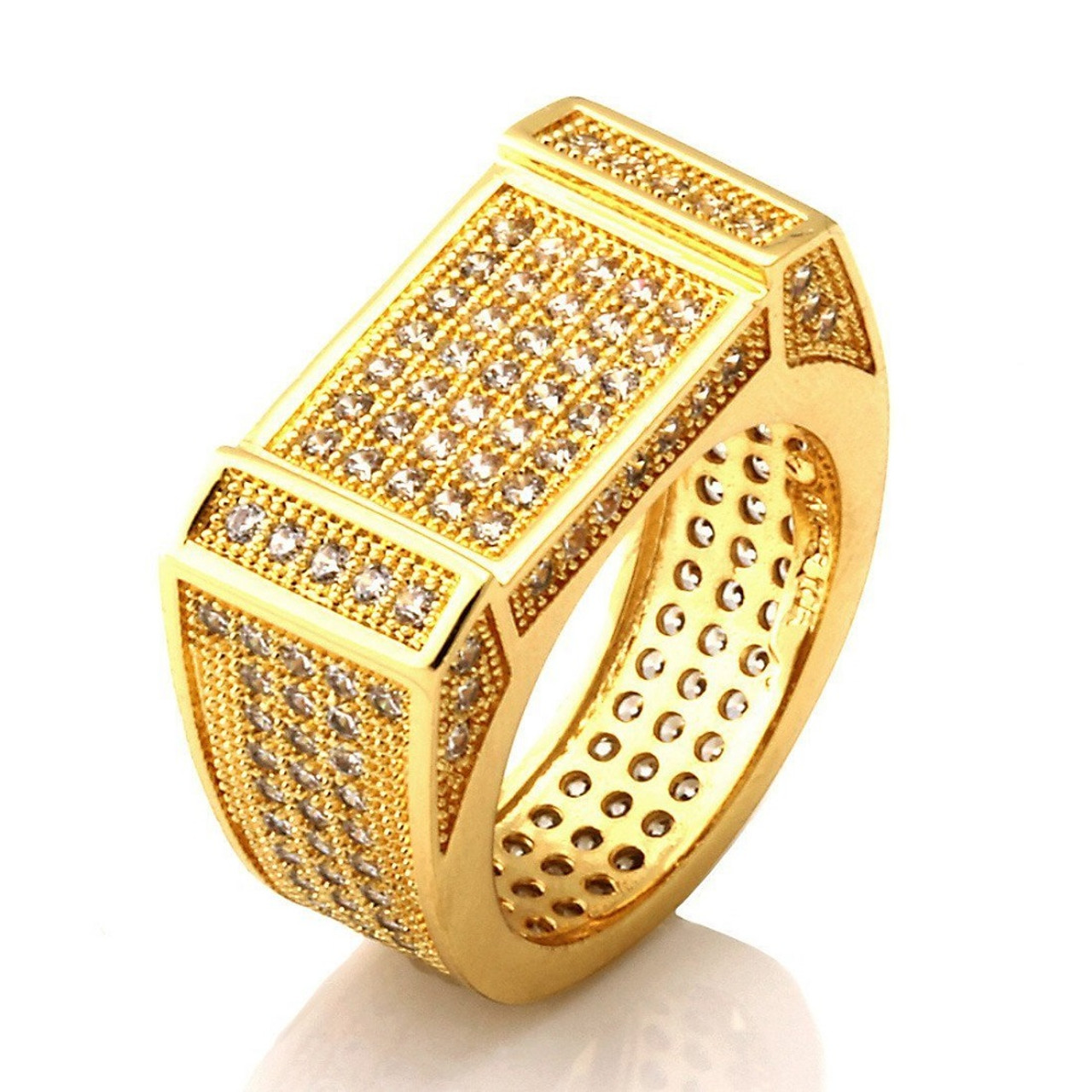 King Ice Rectangle CZ Ring 14k Gold 9