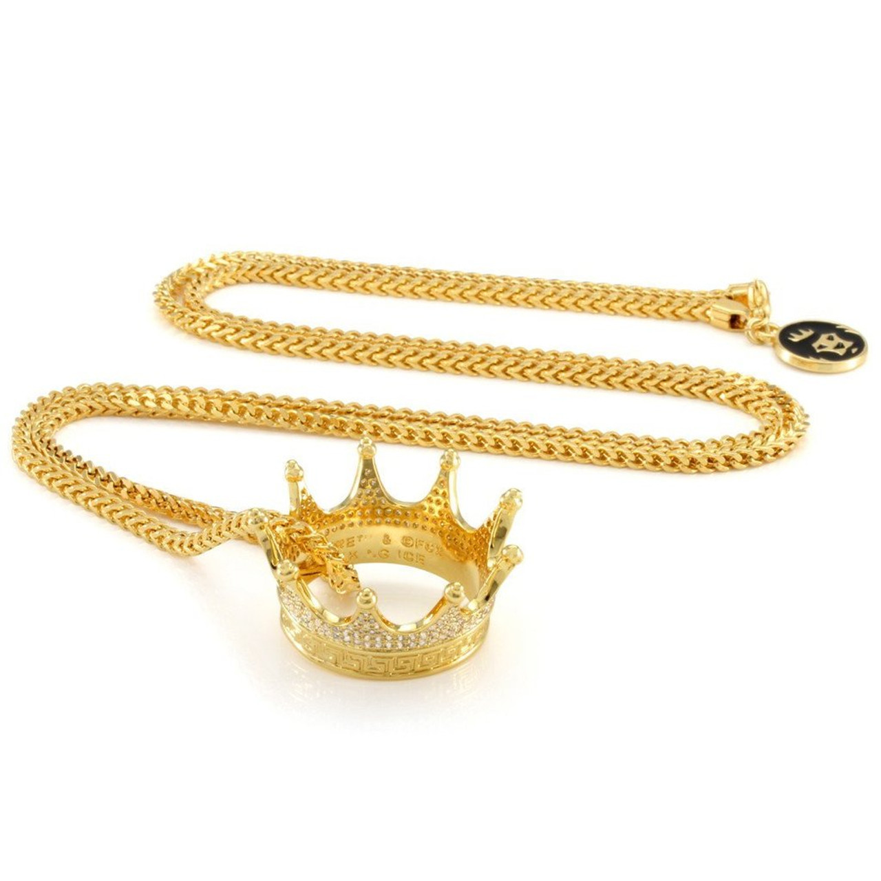 King Ice Empire Lyon Crown Necklace 14K Gold Cz 2.5Mm 26