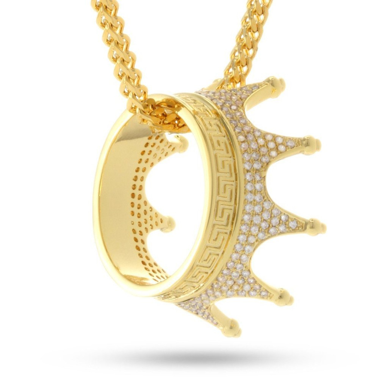 King Ice Empire Lyon Crown Necklace 14K Gold Cz 2.5Mm 26