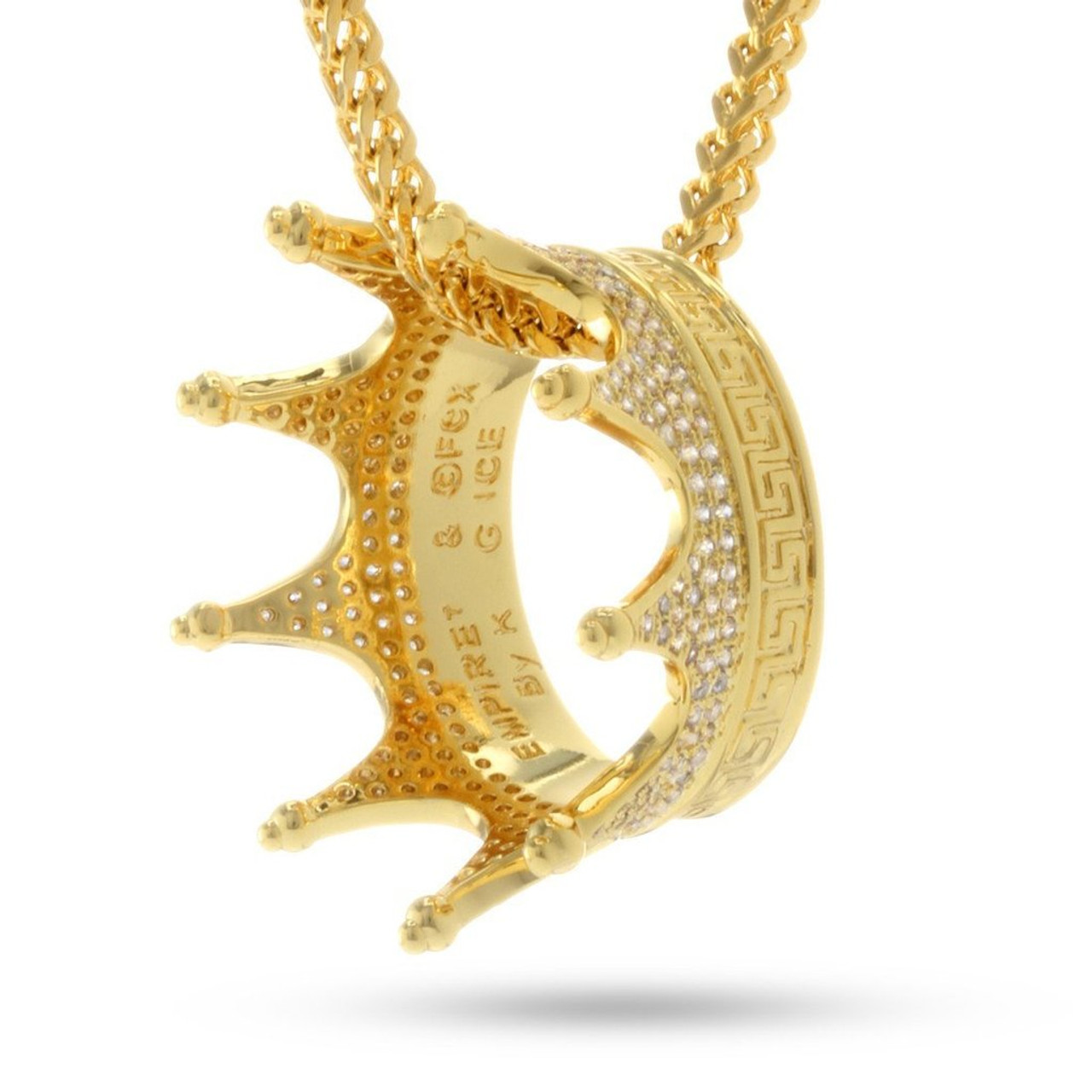 King Ice Empire Lyon Crown Necklace 14K Gold Cz 2.5Mm 26