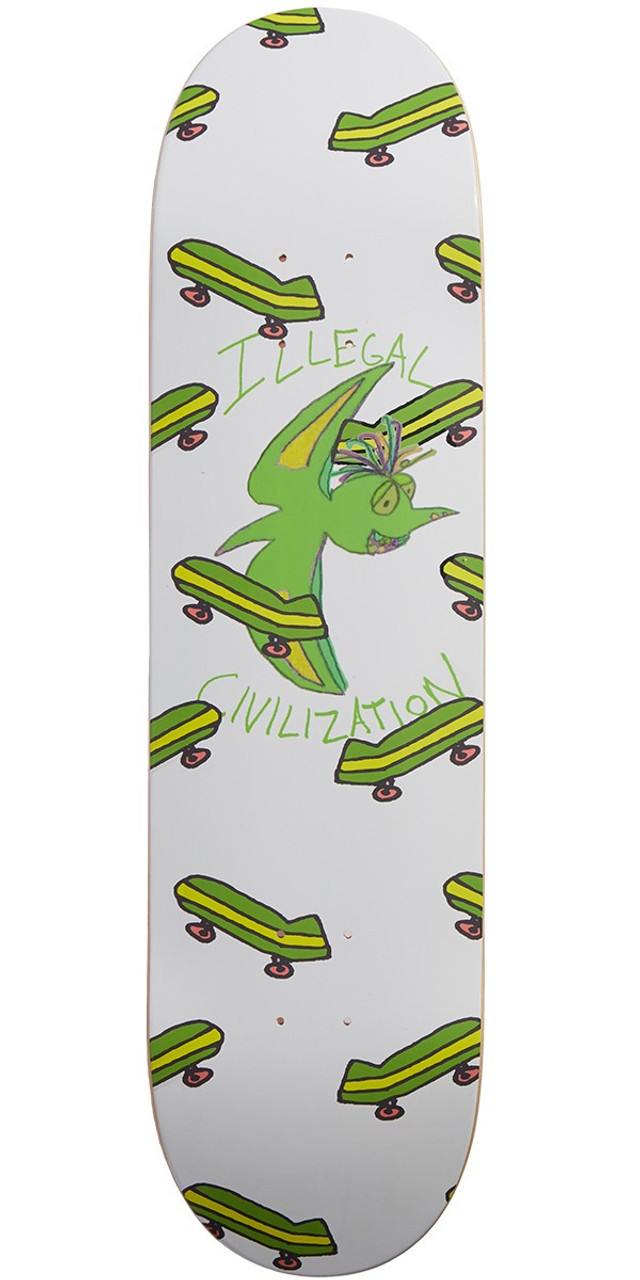 Illegal Civilization Green Dino Skate Deck White Green 8.5