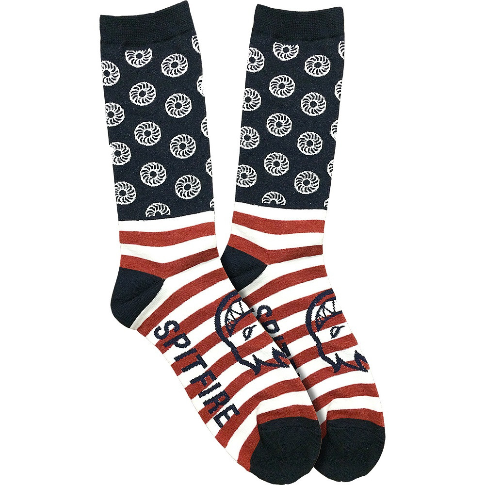 Spitfire Flag Striped Crew Socks White Navy Red OneSize
