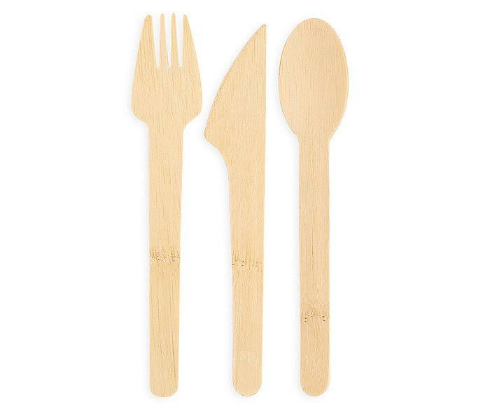 Bambu Utensils 24 pack Bamboo Fork Spoon Knife