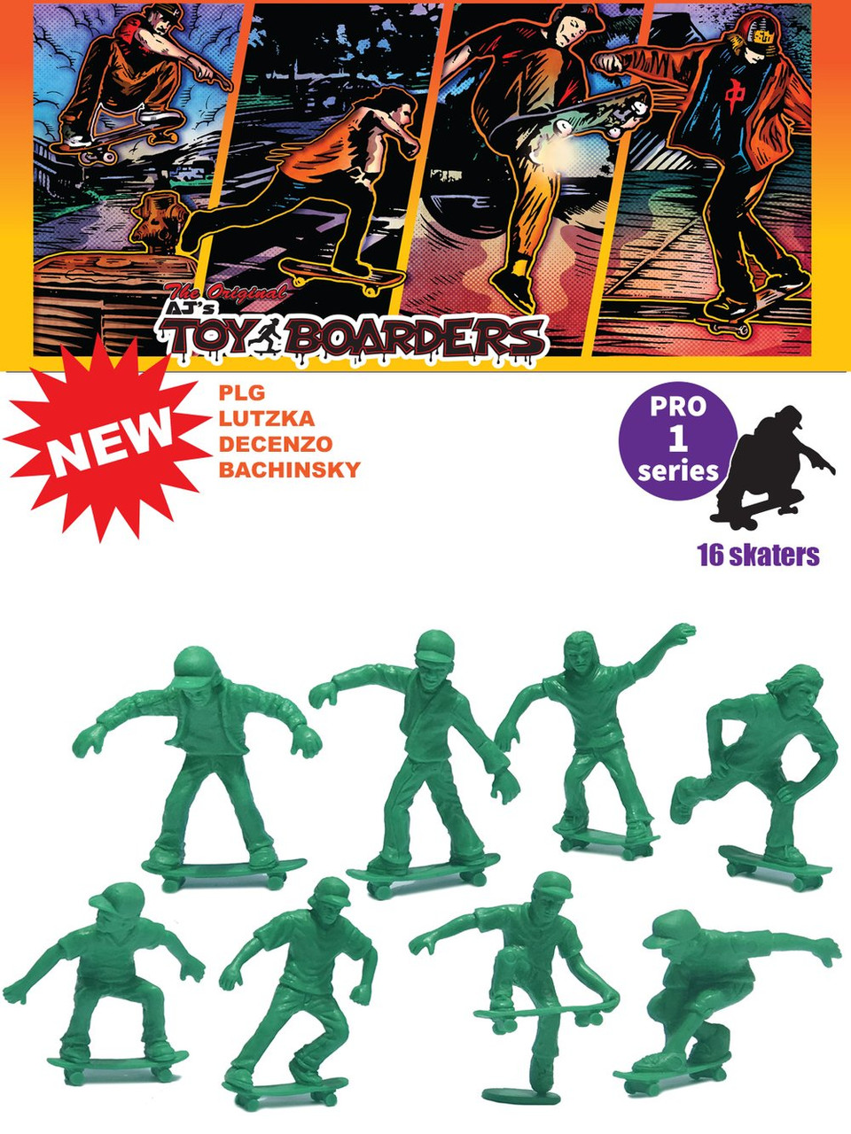 Toy Boarders Skate PRO Series I Green 16 pack (larger figures)