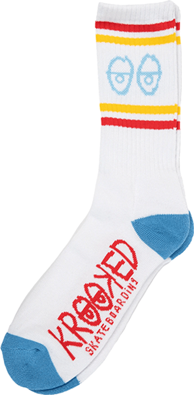 KROOKED EYES CREW SOCK WHT/BLU/YEL/RED