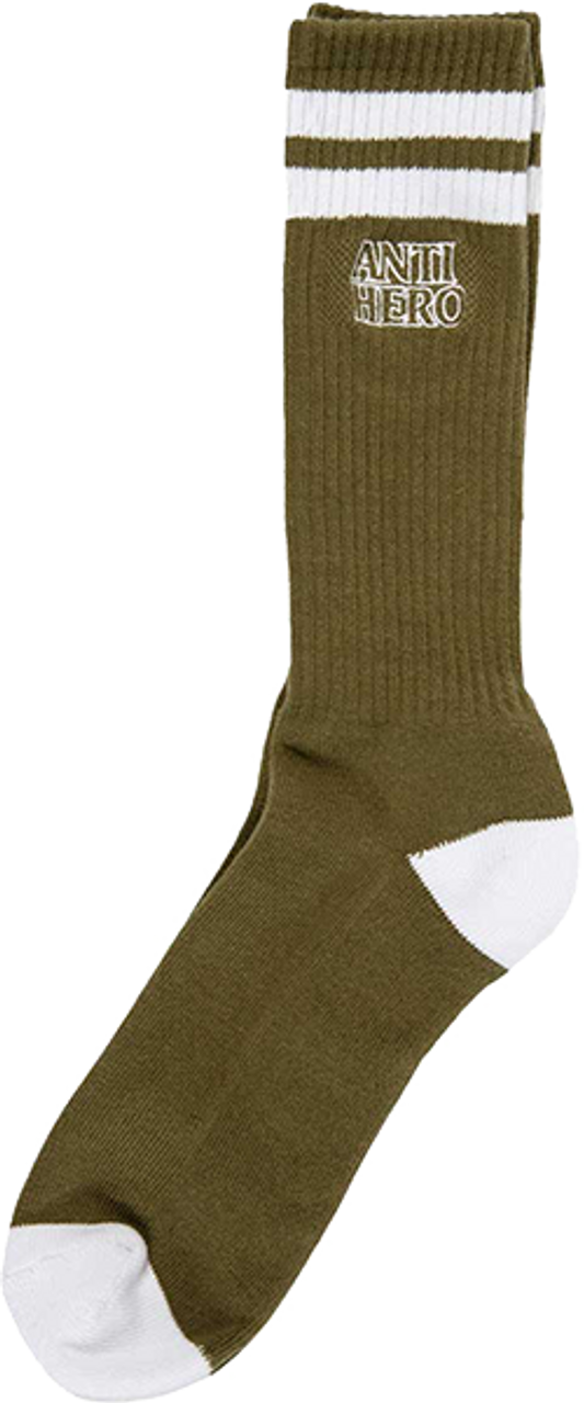 ANTI HERO BLACK HERO OUTLINE CREW SOCK OLIVE/WHT