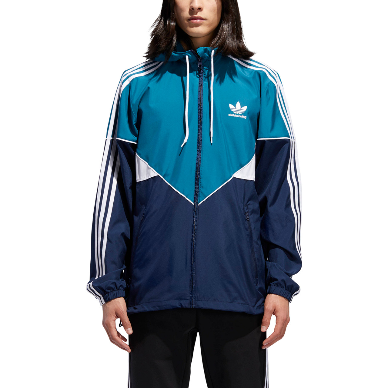 adidas skateboarding windbreaker in teal and navy