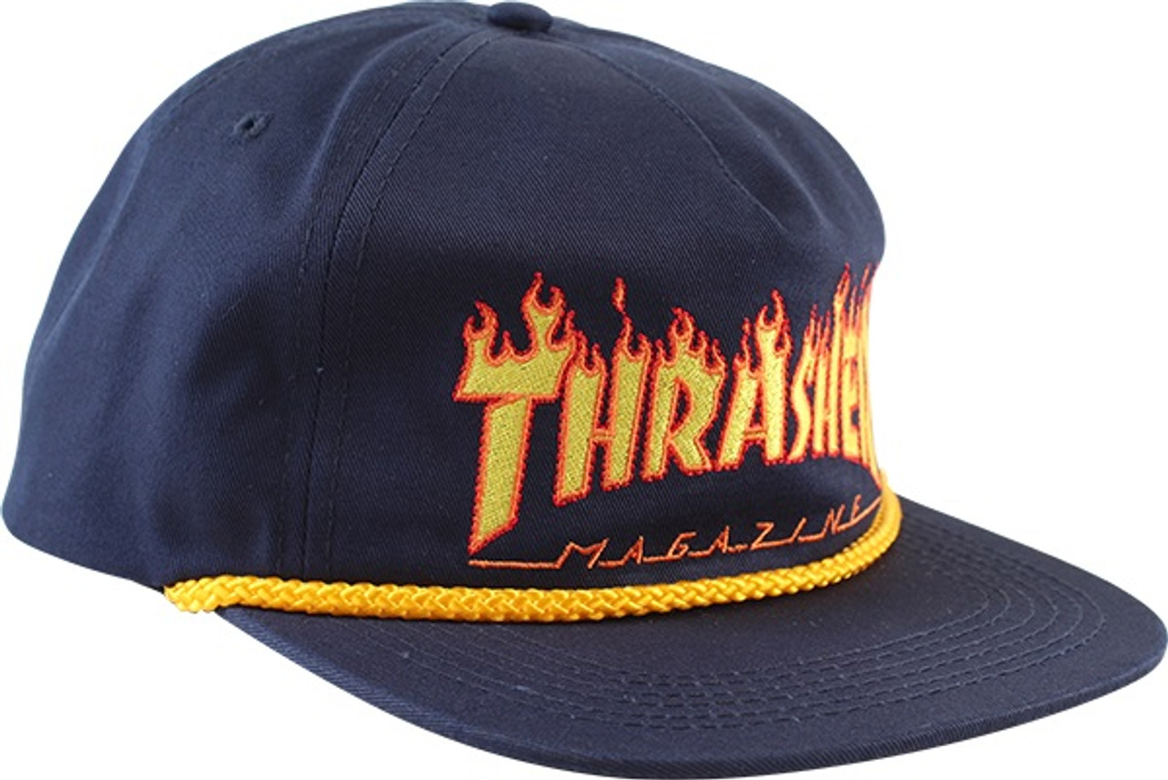 Thrasher Flame Rope Hat Navy Gold Snapback