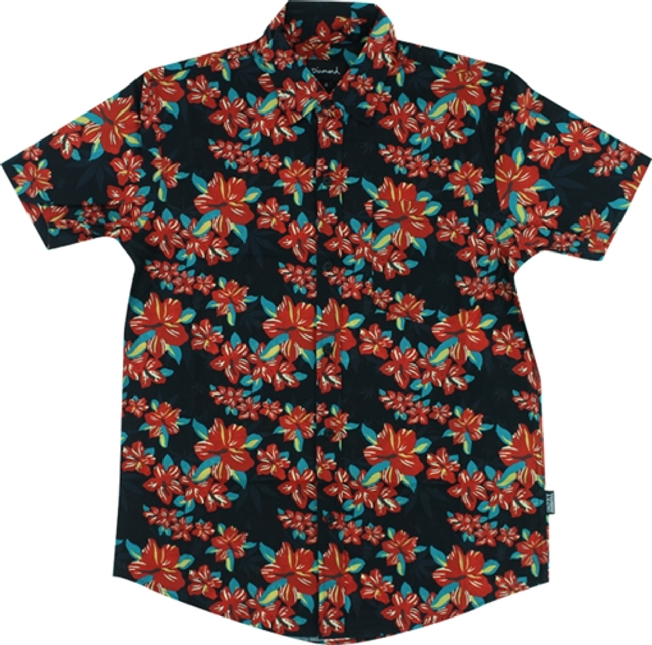 GRIZZLY TROPICAL HIGH BUTTON UP SS Tshirt MEDIUM BLACK